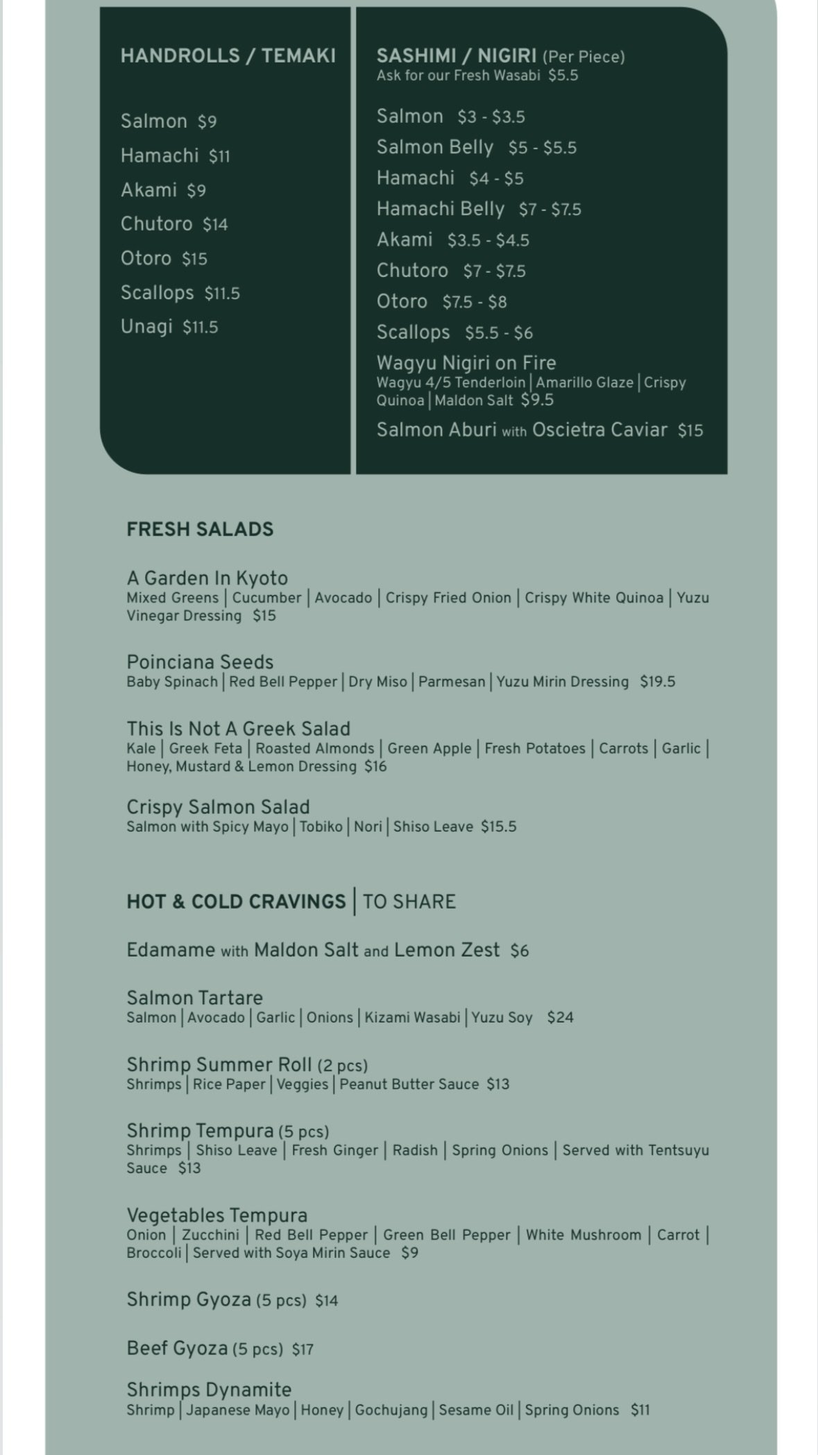 Uni Izakaya menu, page 2