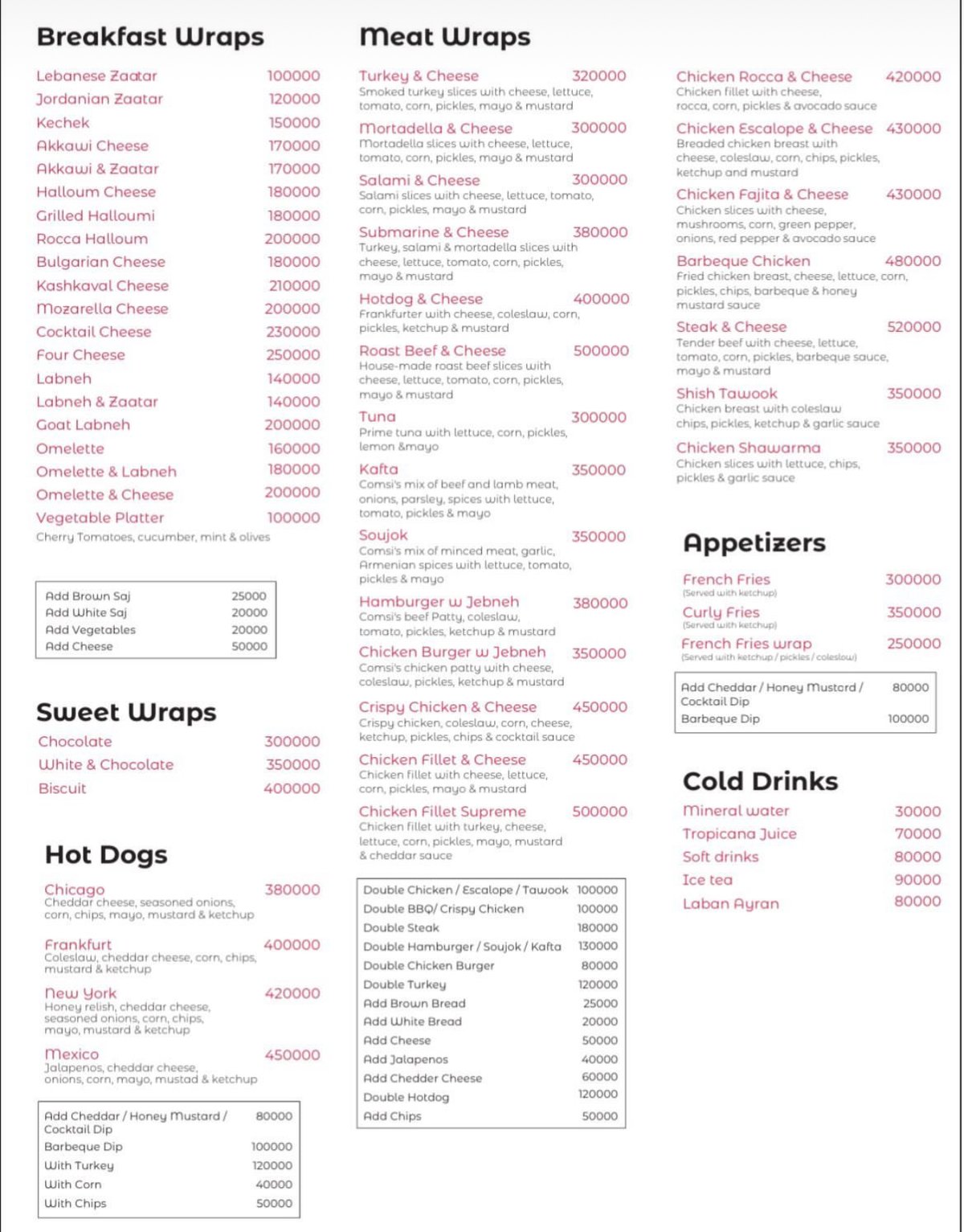 Comsi Comsaj menu, page 1