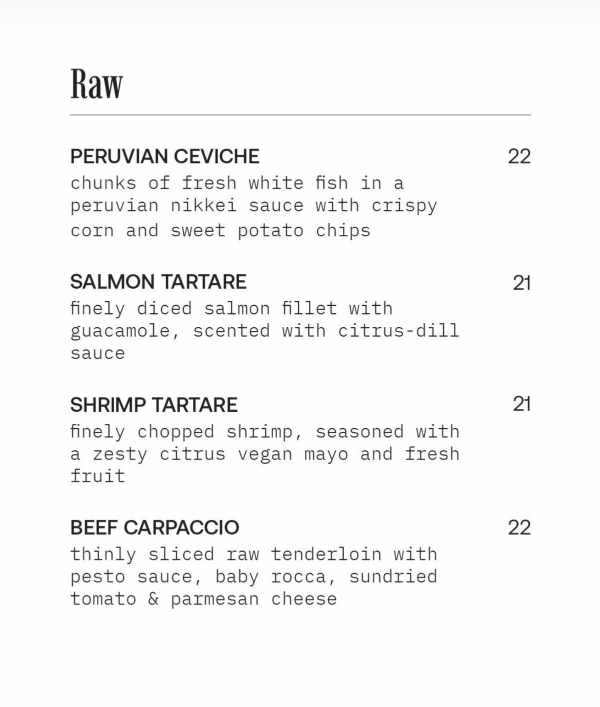 Transatlantic menu, page 1