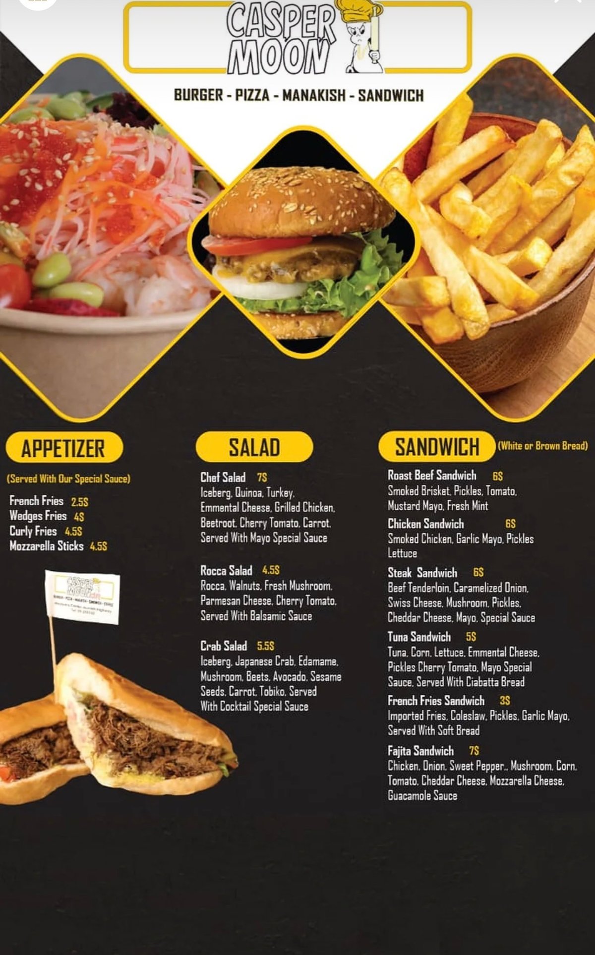 Casper Moon menu, page 1
