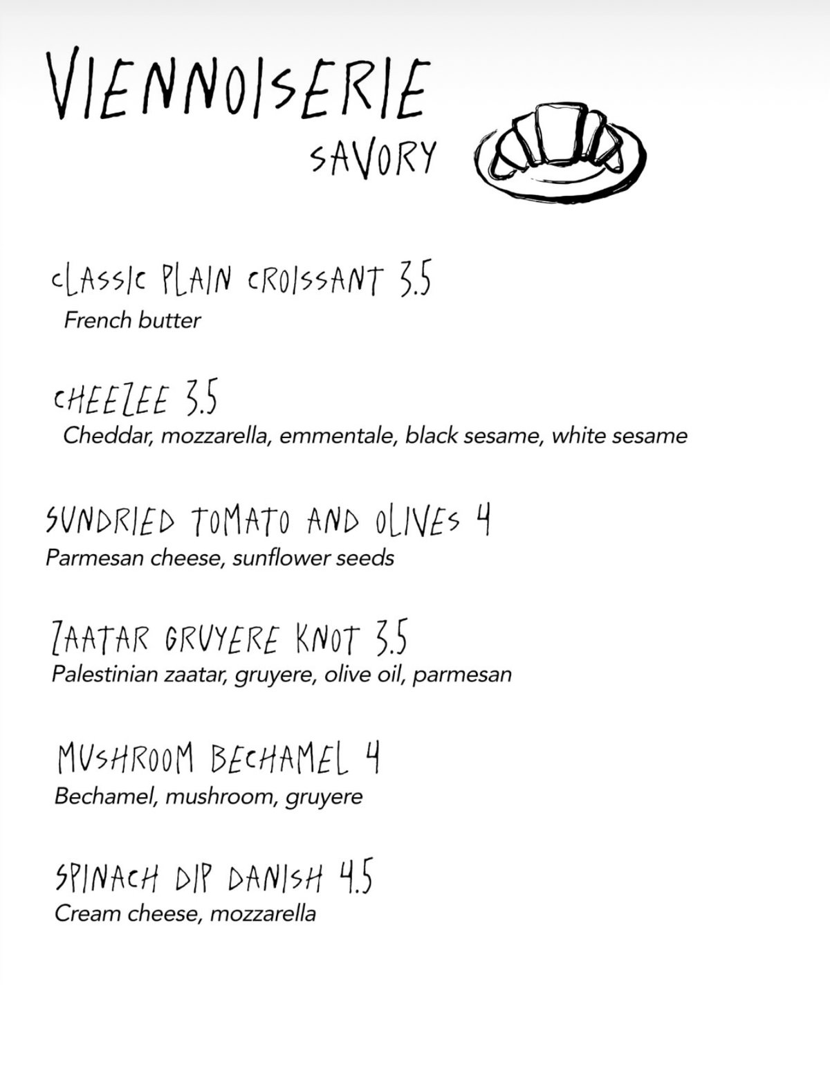 Vanilla Bean menu, page 4