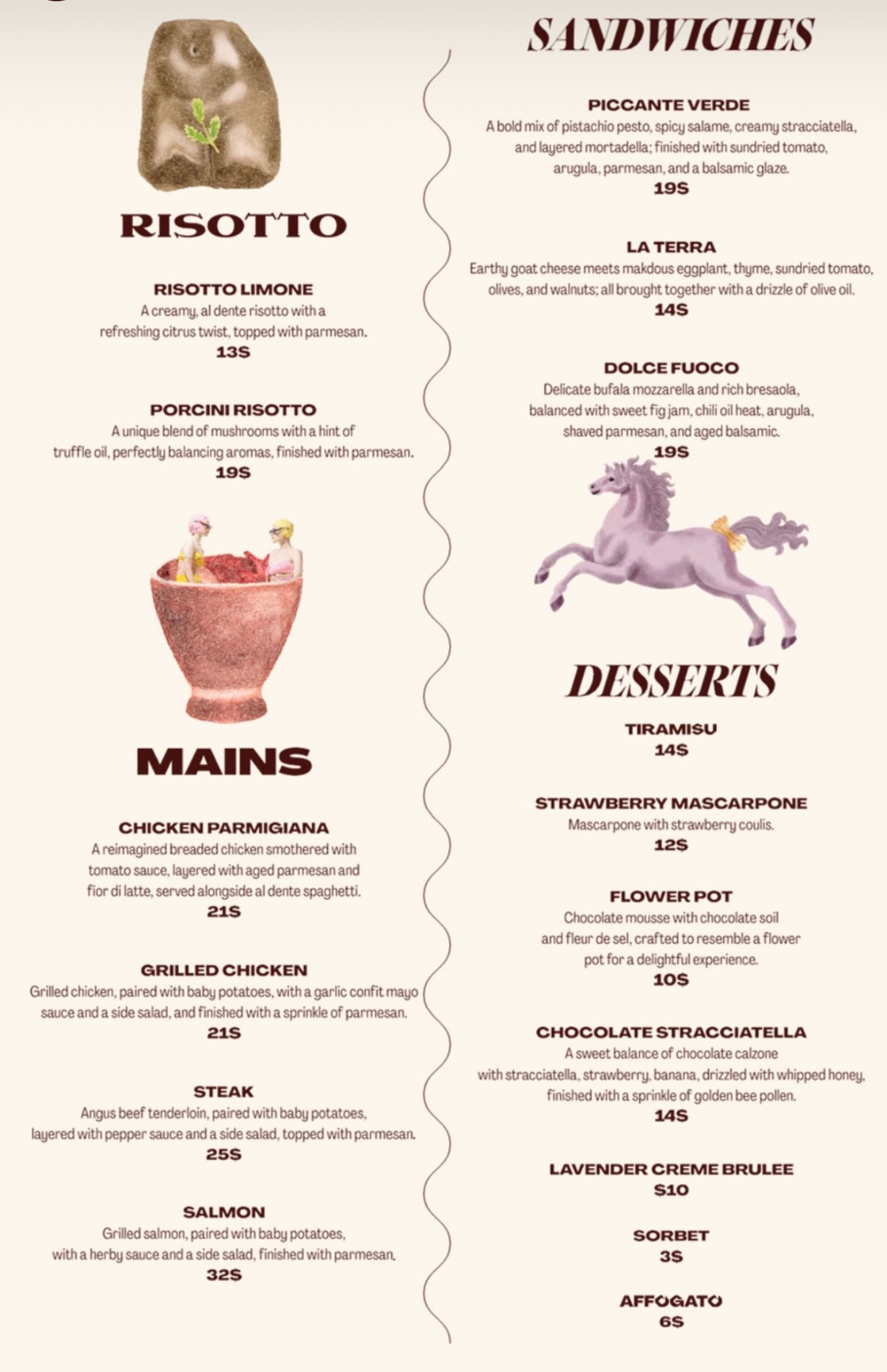 The Daring Italian menu, page 2