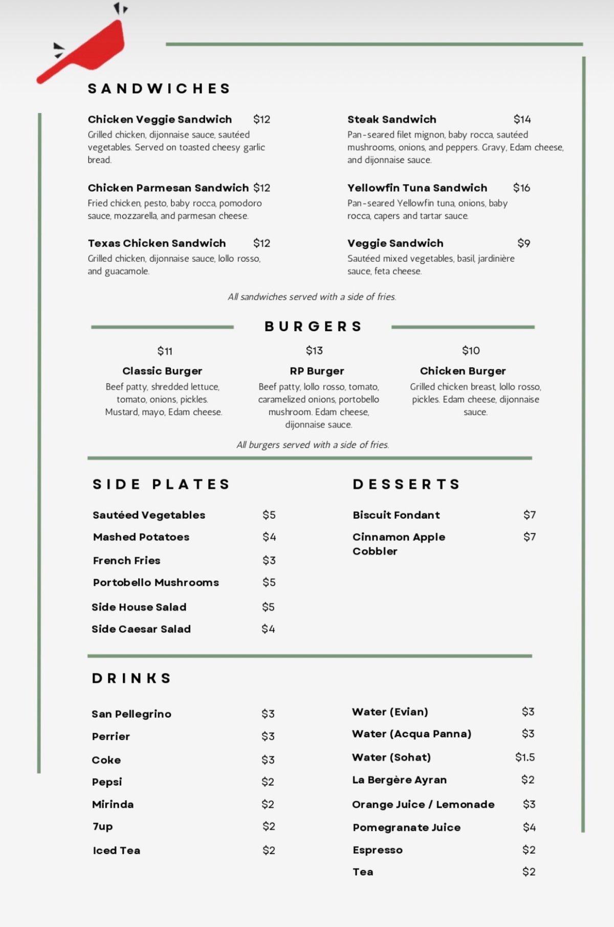 Red Pan menu, page 1