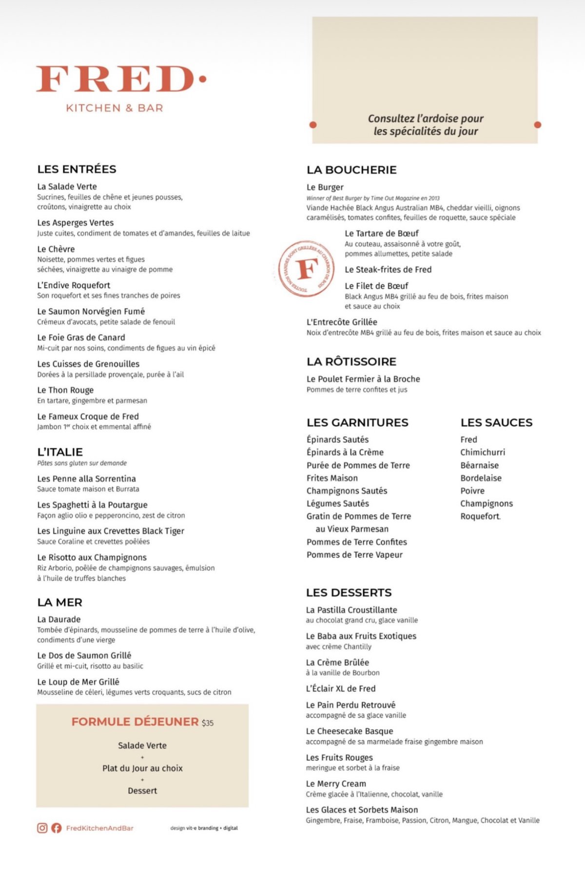 Fred Kitchen & Bar menu, page 1