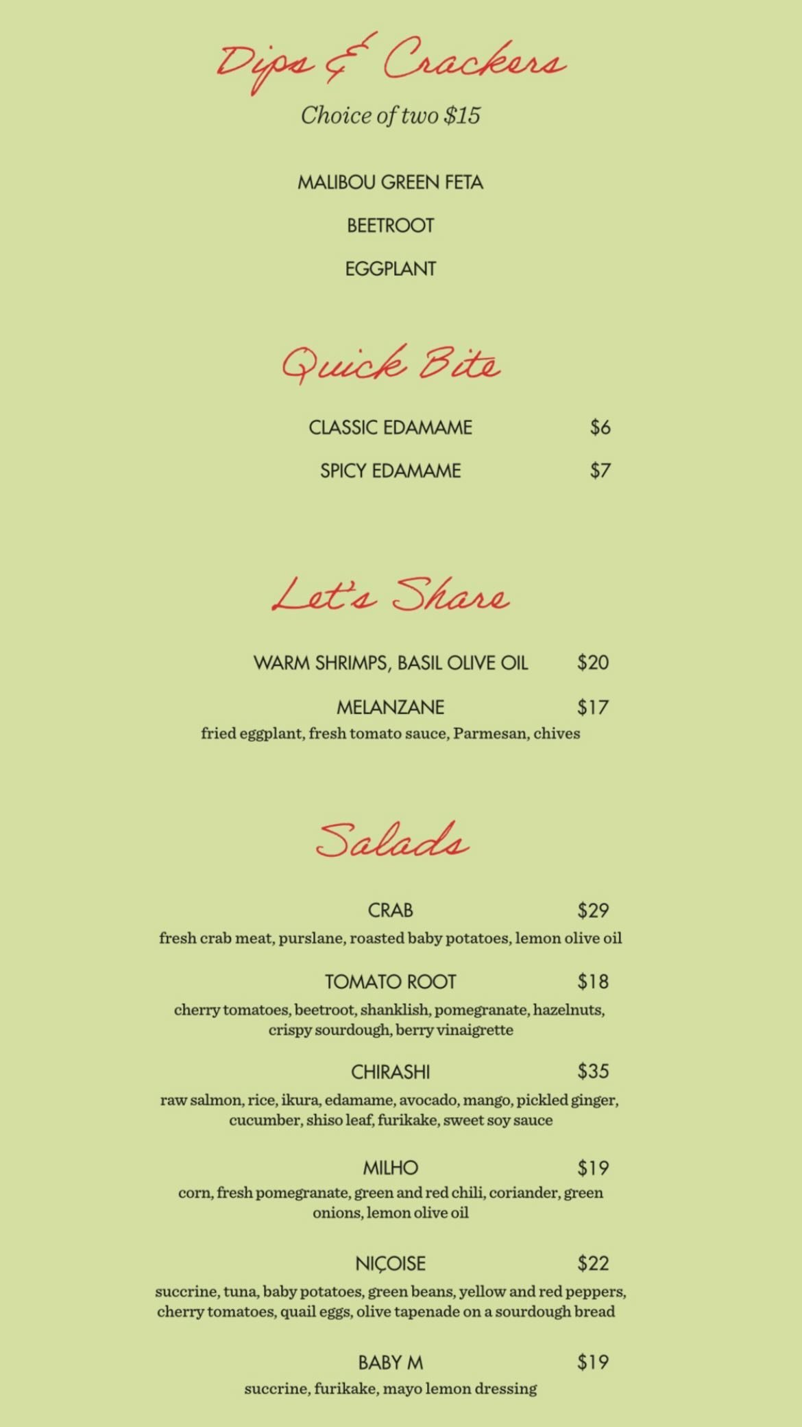 Malibou menu, page 2