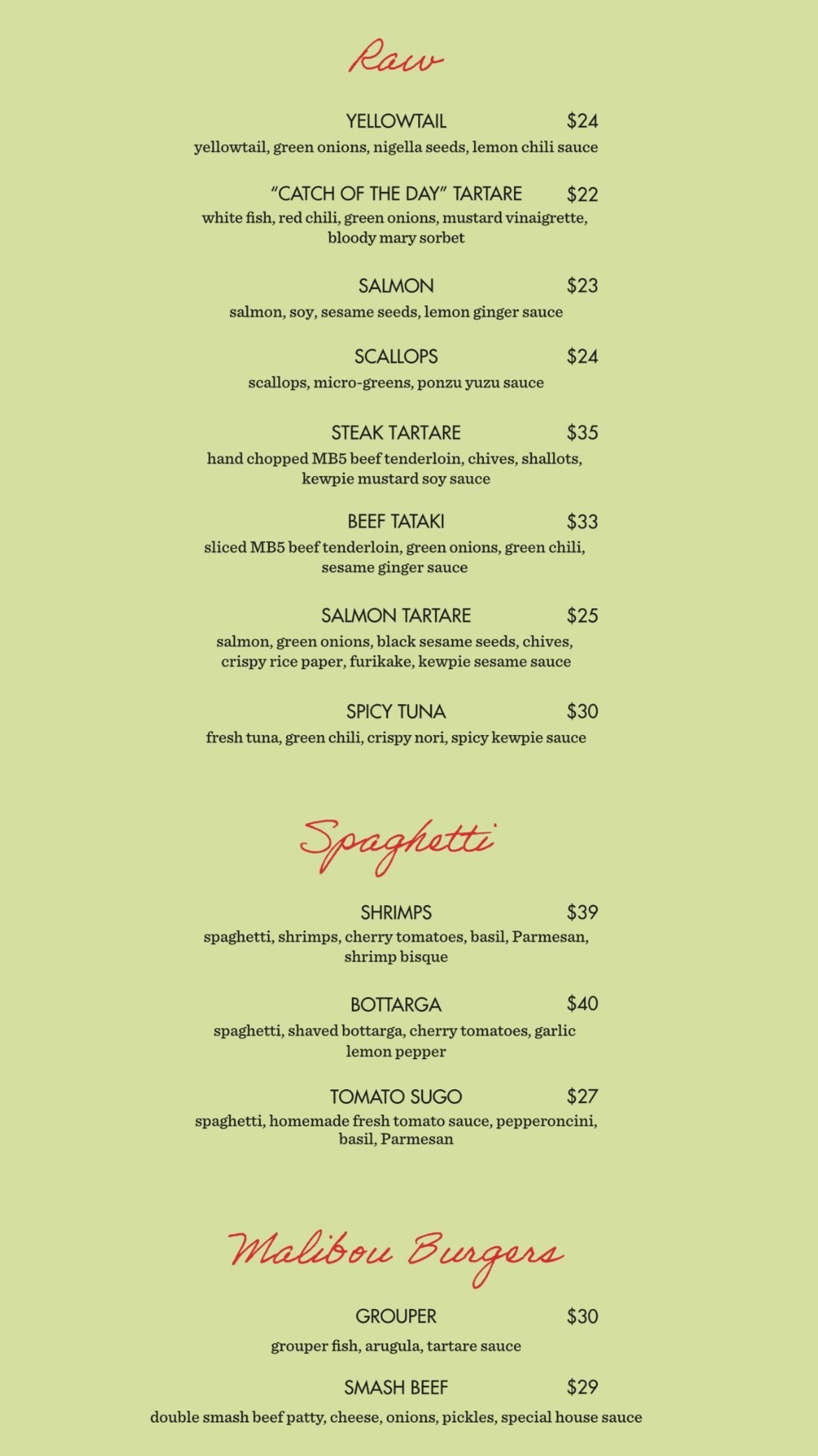 Malibou menu, page 3