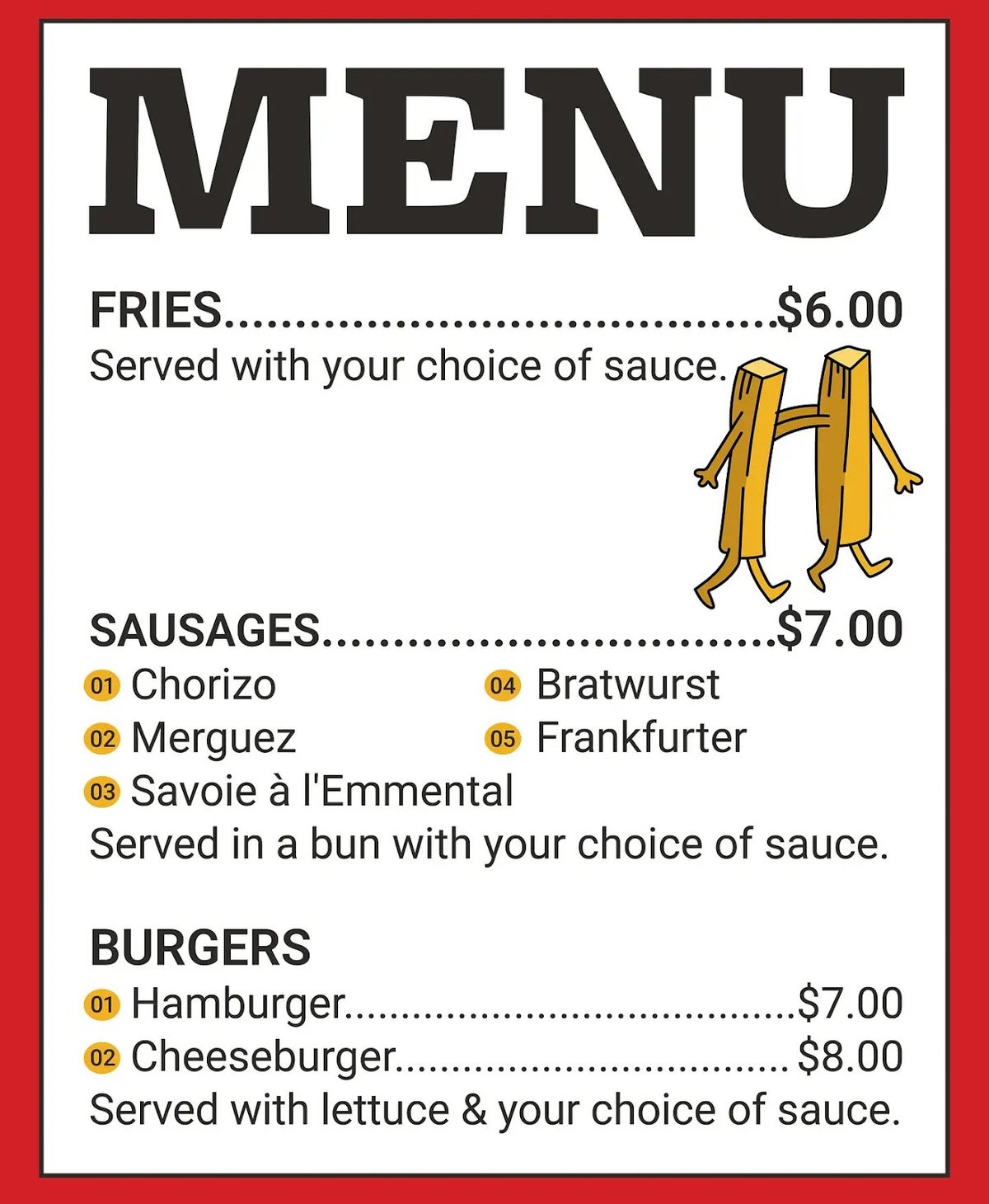 Frieten menu, page 2