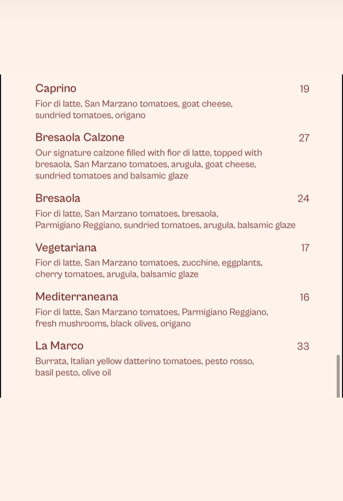 La Campanella  menu, page 2