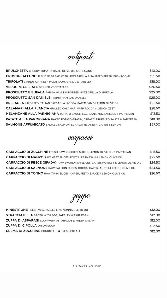 Luigi Cucina Italiana menu, page 1