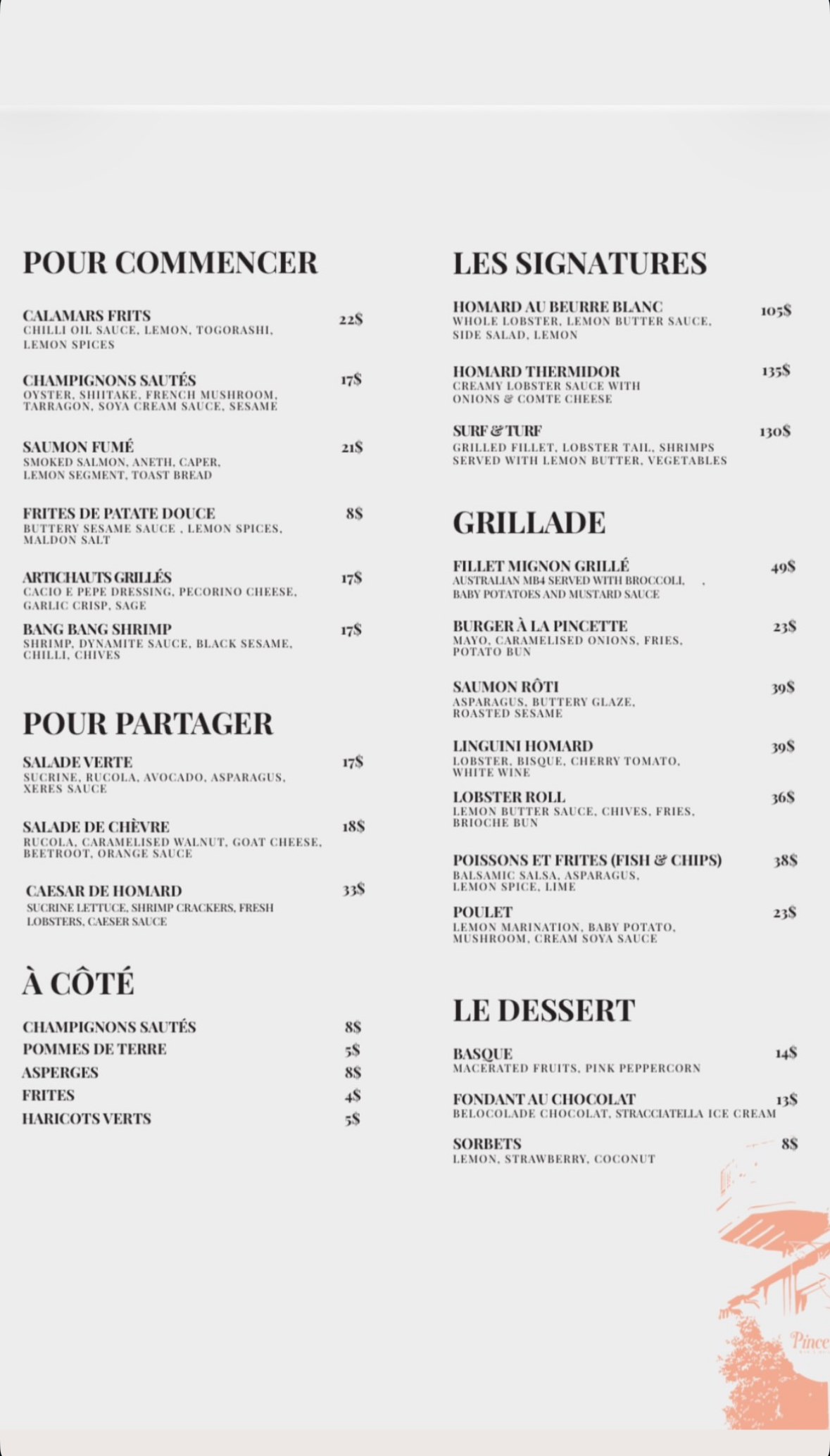 Pincette menu, page 1