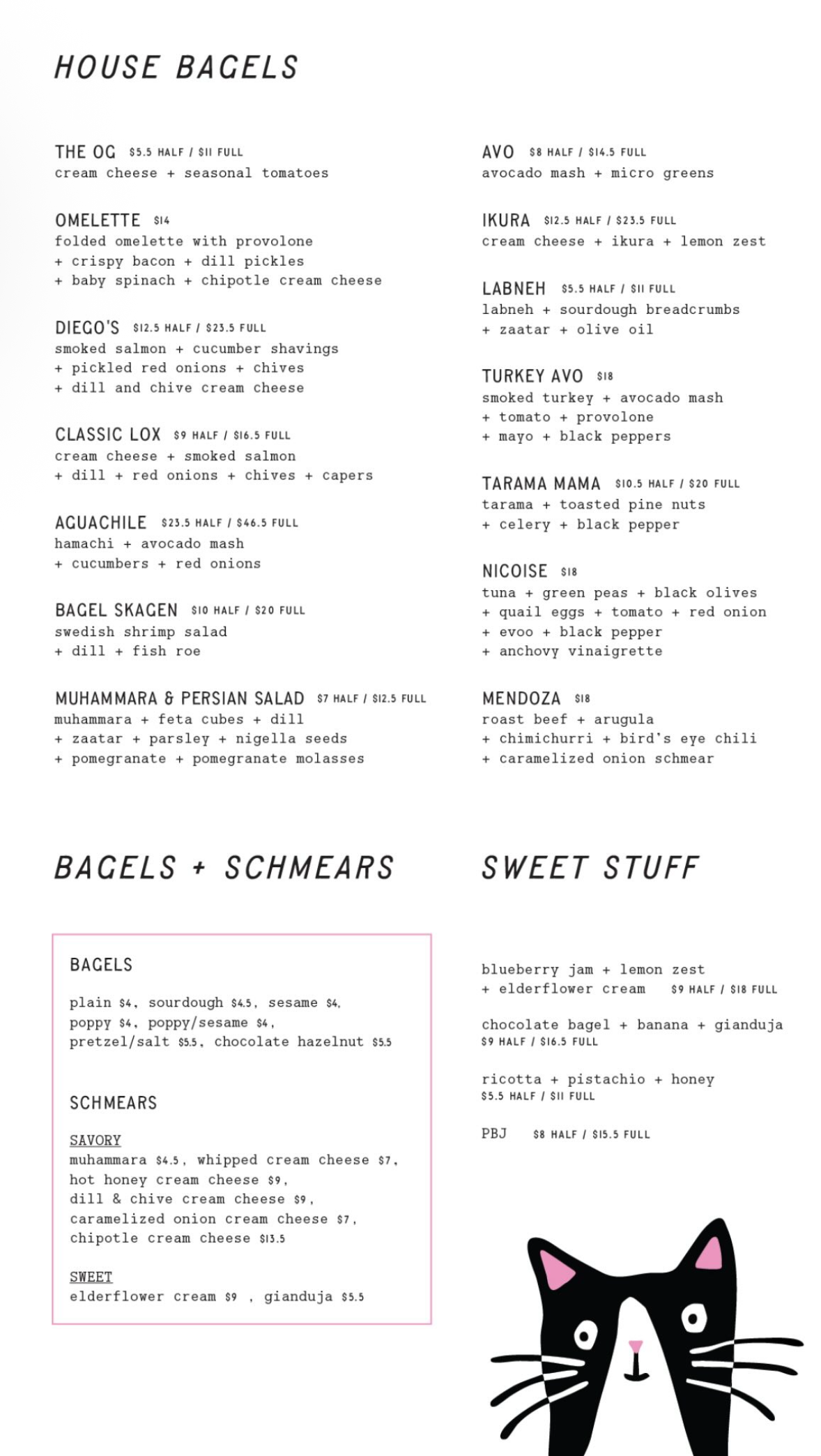 The Pink Lady menu, page 1