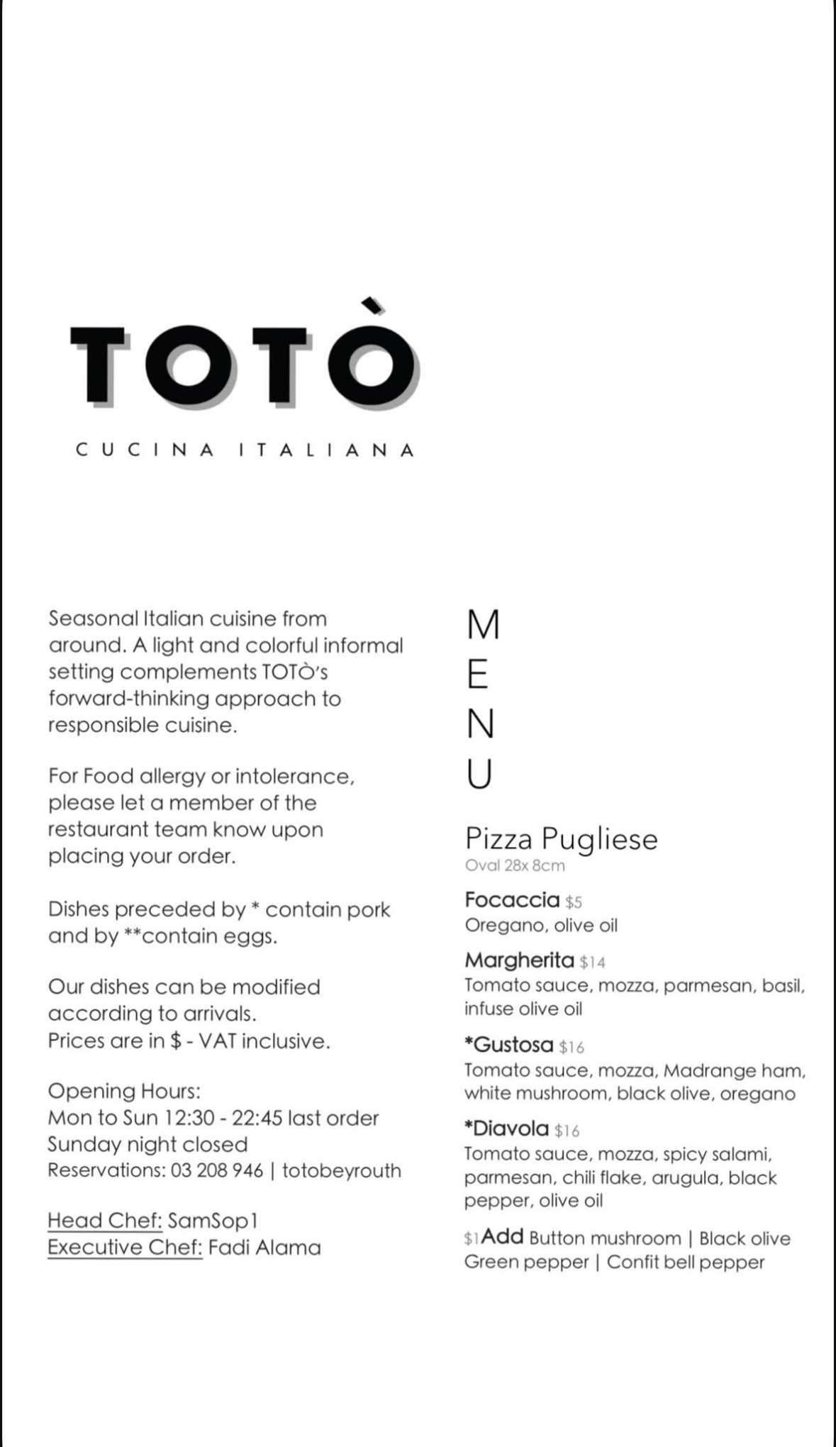 Totò menu, page 1