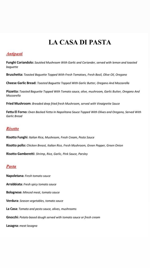 La Casa Di Pasta menu, page 1