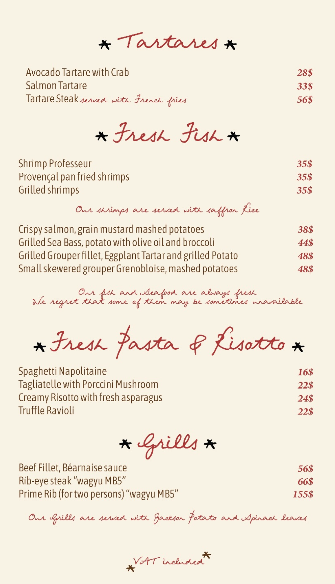 Cocteau menu, page 2