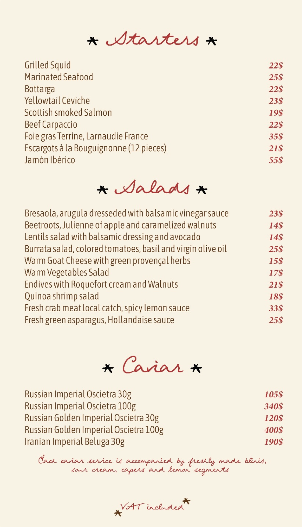 Cocteau menu, page 1