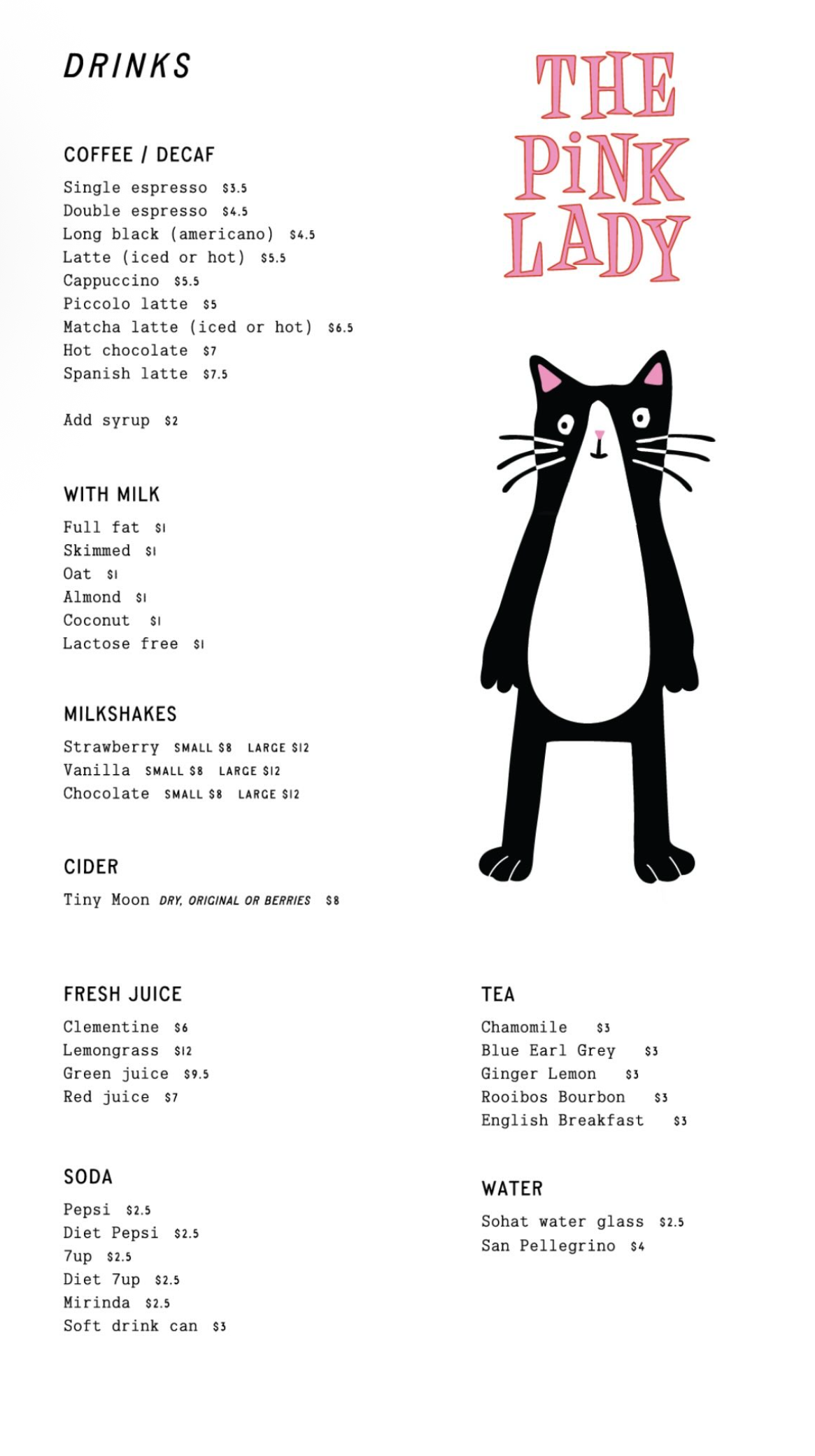 The Pink Lady menu, page 2