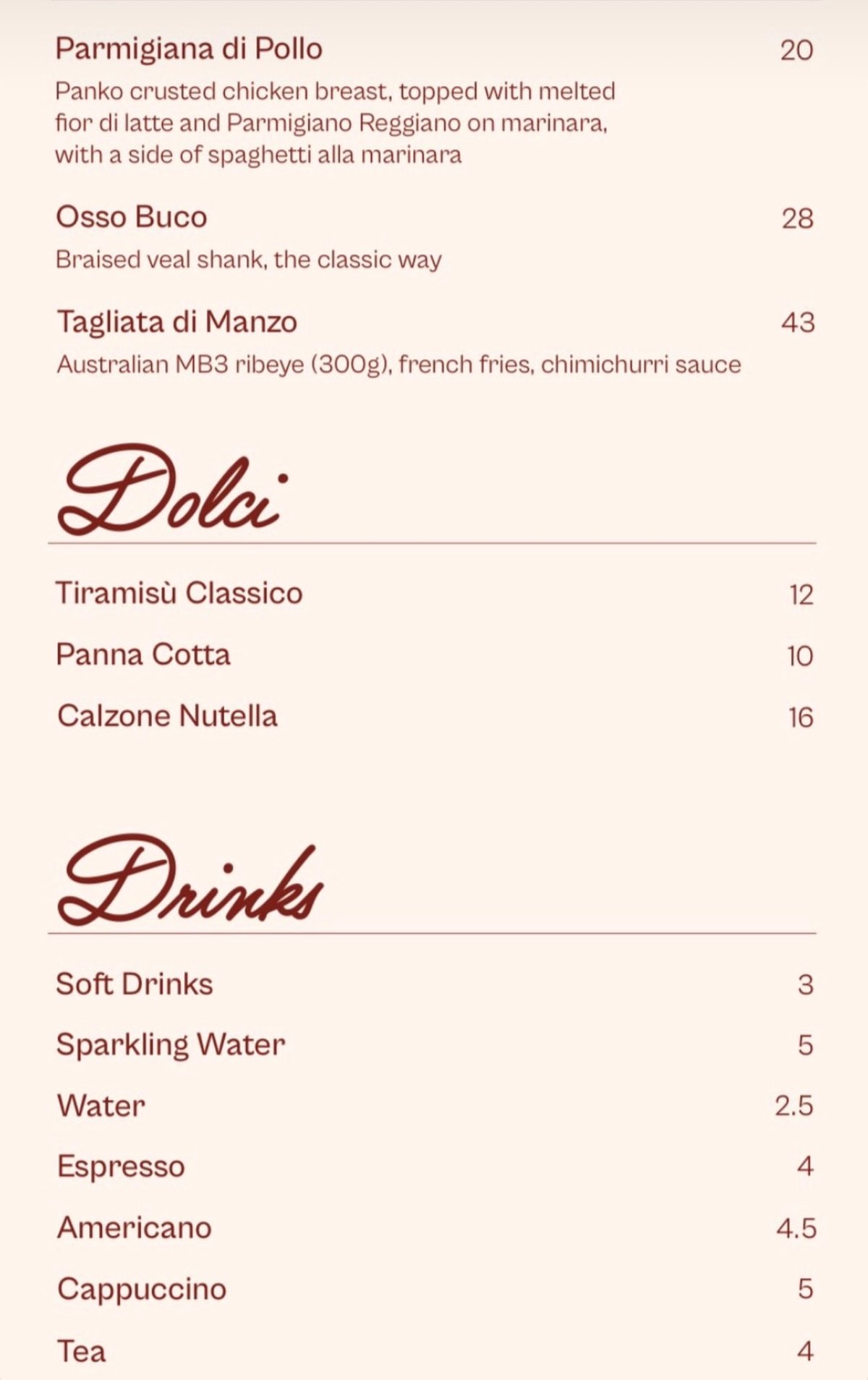 La Campanella  menu, page 3