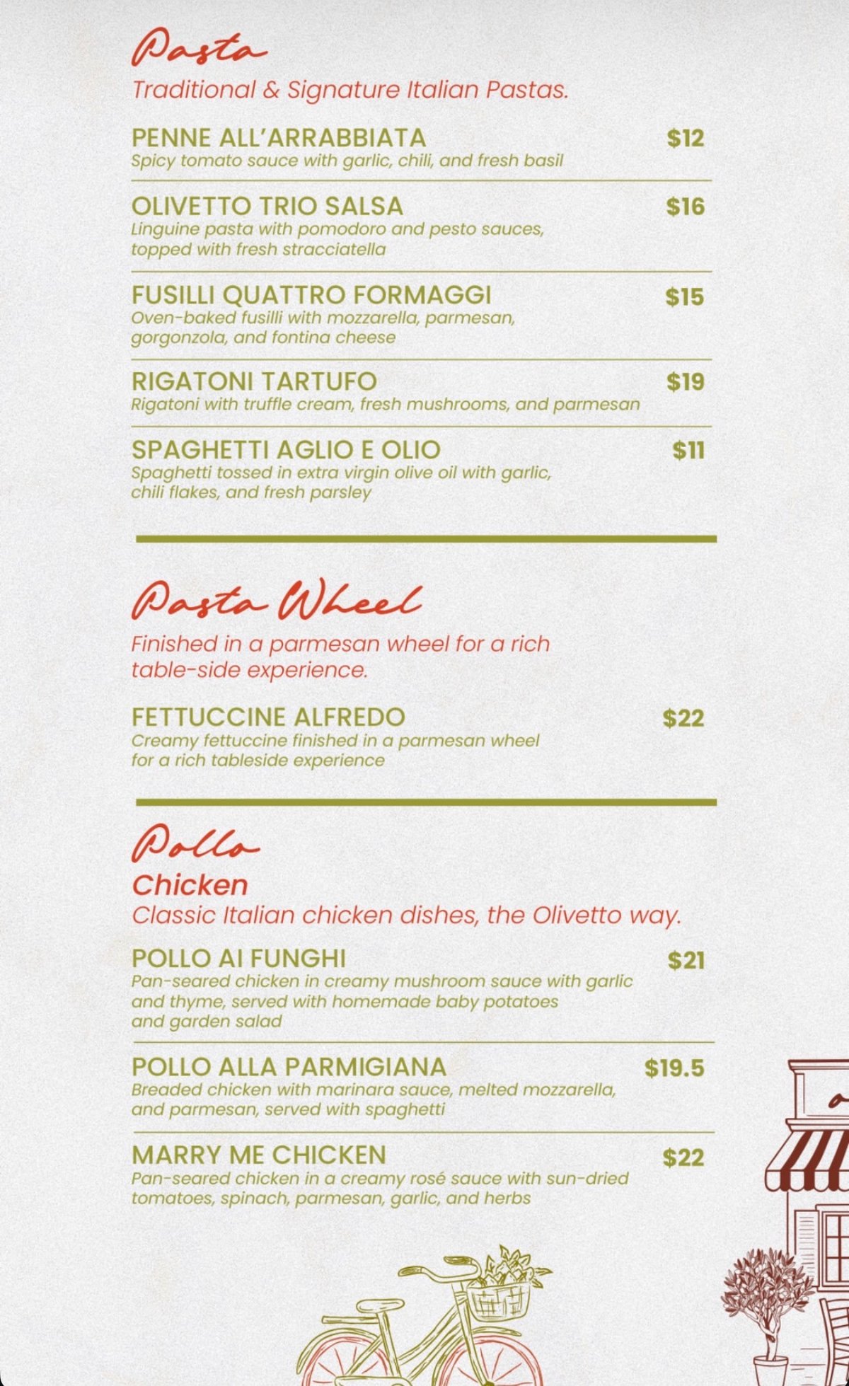 Olivetto menu, page 1