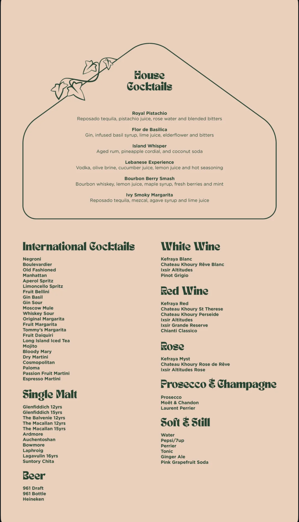 Ivy Social Club menu, page 2