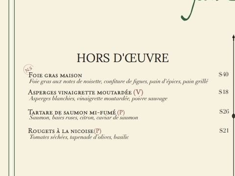 Jean Claude menu, page 1